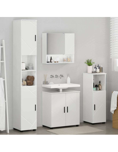 Set di mobili per il bagno con porta 4 pcs Bianco Lucido