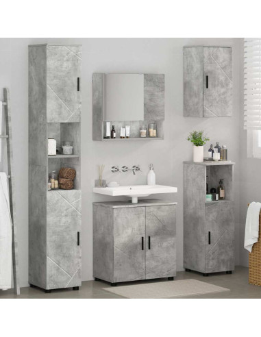 Set di mobili per il bagno con porta 5 pcs Grigio cemento