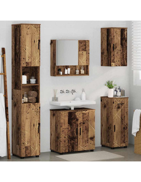 Set di mobili per il bagno con cassetto 5 pcs Legno vecchio