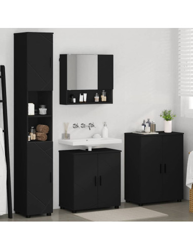 Set di mobili per il bagno con porta 4 pcs Nero 61 x 35 x 64 cm