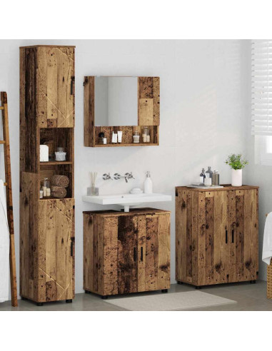 Set di mobili per il bagno con porta 4 pcs Legno vecchio