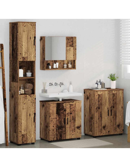 Set di mobili per il bagno con porta 4 pcs Legno vecchio