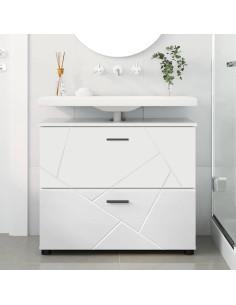 Mobile da Bagno con cassetto Bianco Lucido 76,5 x 35 x 64 cm 2
