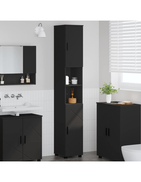 Mobiletto bagno alto Nero 30 x 35 x 192 cm Legno multistrato