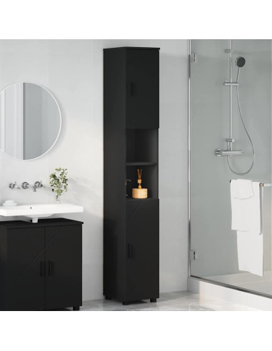 Mobiletto bagno alto Nero 30 x 35 x 192 cm Legno multistrato