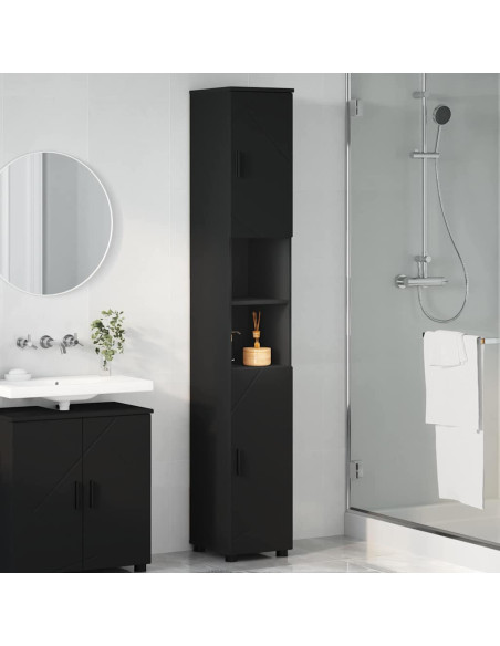 Mobiletto bagno alto Nero 30 x 35 x 192 cm Legno multistrato