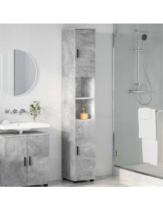 Mobile da Bagno con porta Grigio cemento 30 x 35 x 192 cm 2