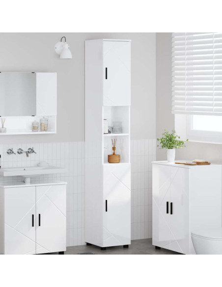 Mobiletto bagno alto con porta Bianco lucido 30 x 35 x 192 cm