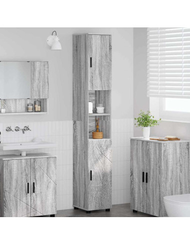 Mobiletto bagno alto con porta Grigio sonoma 30 x 35 x 192 cm