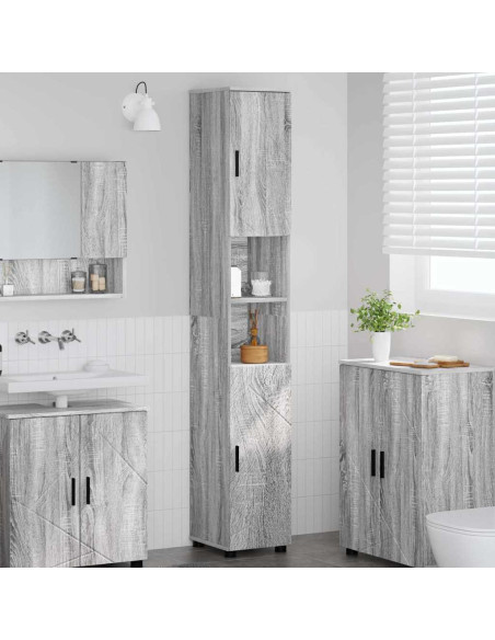 Mobiletto bagno alto con porta Grigio sonoma 30 x 35 x 192 cm