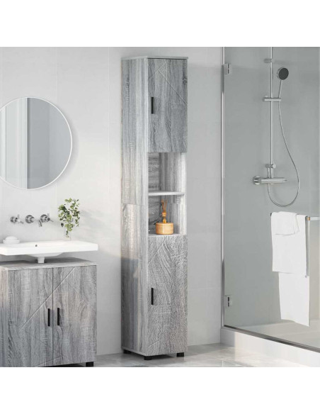 Mobiletto bagno alto con porta Grigio sonoma 30 x 35 x 192 cm