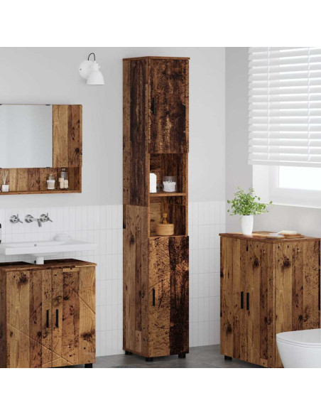 Mobiletto bagno alto con porta Legno vecchio 30 x 35 x 192 cm