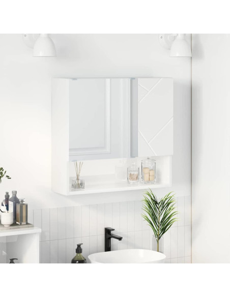 Mobiletto per specchio con porta Bianco lucido 59 x 17 x 55 cm