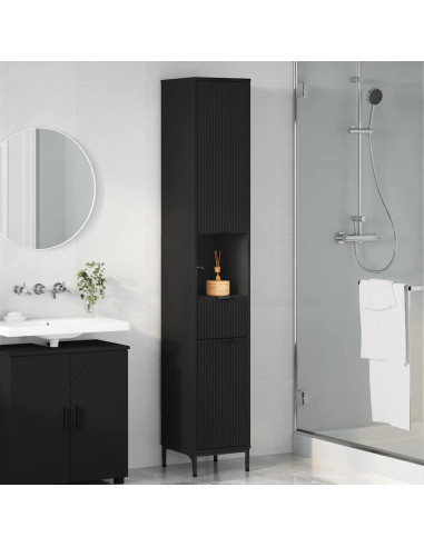 Mobiletto bagno alto Nero 31.5 x 33 x 190 cm Legno multistrato