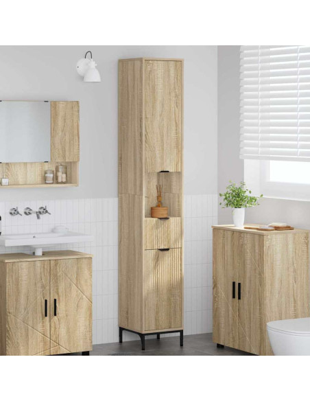 Mobiletto bagno alto con porta rovere sonoma 31.5 x 33 x 190 cm
