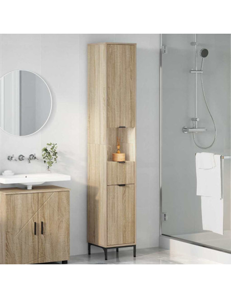 Mobiletto bagno alto con porta rovere sonoma 31.5 x 33 x 190 cm