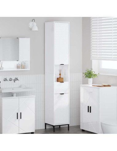 Mobiletto bagno alto con porta Bianco lucido 31.5 x 33 x 190 cm