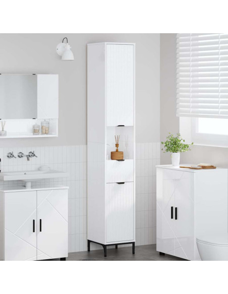 Mobiletto bagno alto con porta Bianco lucido 31.5 x 33 x 190 cm