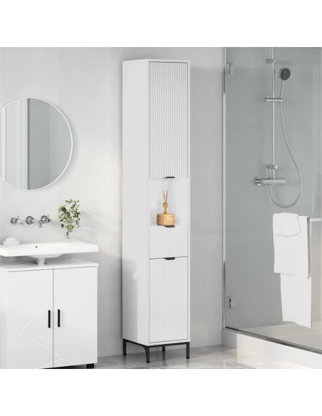 Mobiletto bagno alto con porta Bianco lucido 31.5 x 33 x 190 cm