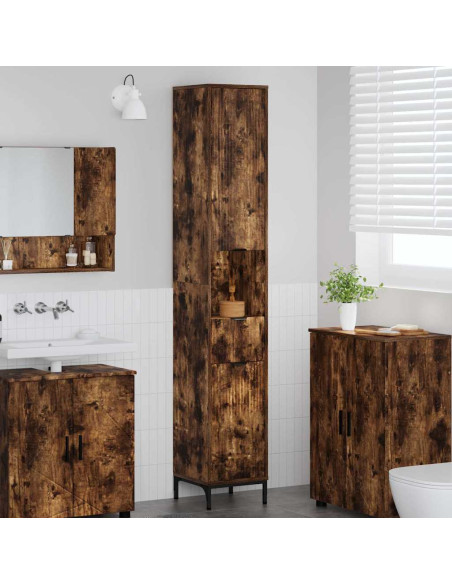 Mobiletto bagno alto con porta Rovere fumo 31.5 x 33 x 190 cm