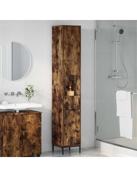 Mobiletto bagno alto con porta Rovere fumo 31.5 x 33 x 190 cm