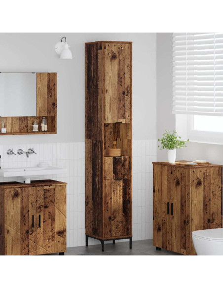 Mobiletto bagno alto con porta Legno vecchio 31.5 x 33 x 190 cm