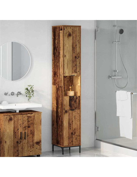 Mobiletto bagno alto con porta Legno vecchio 31.5 x 33 x 190 cm