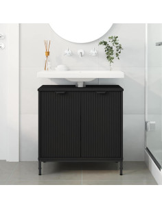 Armadio per Lavabo da Bagno con porta Nero 60,5 x 33,5 x 61 cm 2