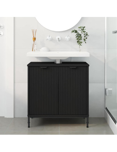Armadio per Lavabo da Bagno con porta Nero 60,5 x 33,5 x 61 cm