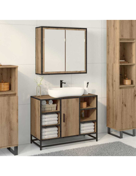 Mobiletto per specchio da bagno con porta rovere artigianale