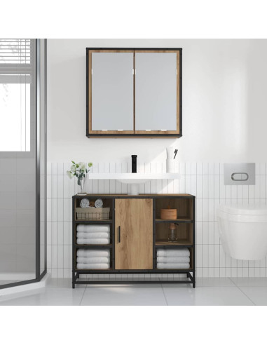 Mobiletto per specchio da bagno con porta rovere artigianale