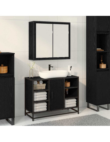 Mobiletto per specchio da bagno Rovere nero 65 x 20 x 60 cm
