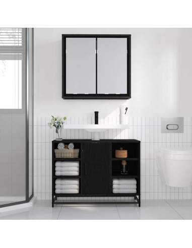 Mobiletto per specchio da bagno Rovere nero 65 x 20 x 60 cm