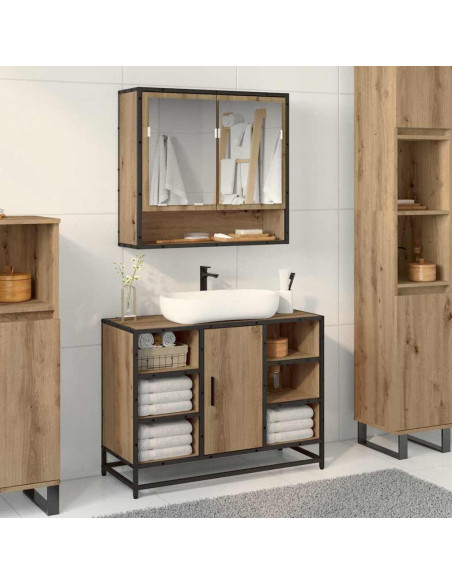 Mobiletto per specchio da bagno con porta rovere artigianale