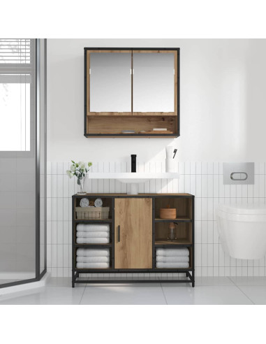 Mobiletto per specchio da bagno con porta rovere artigianale