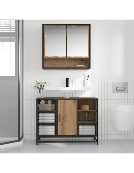 Mobiletto per specchio da bagno con porta rovere artigianale