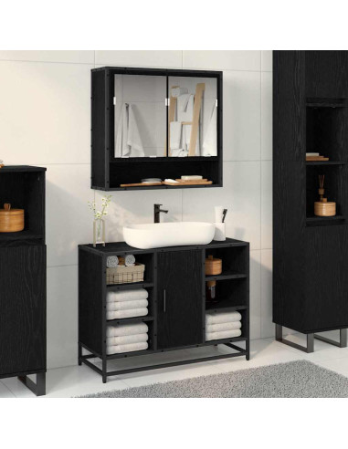 Mobiletto per specchio da bagno Rovere nero 65 x 20 x 60 cm