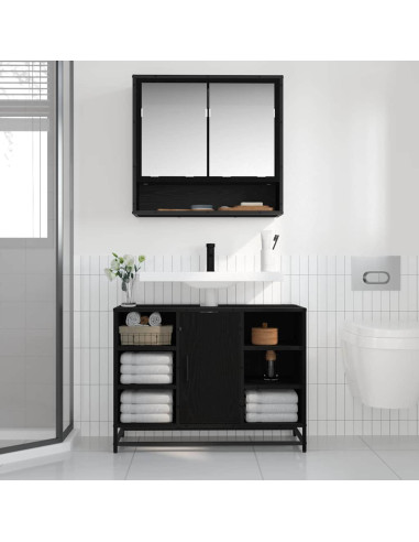 Mobiletto per specchio da bagno Rovere nero 65 x 20 x 60 cm