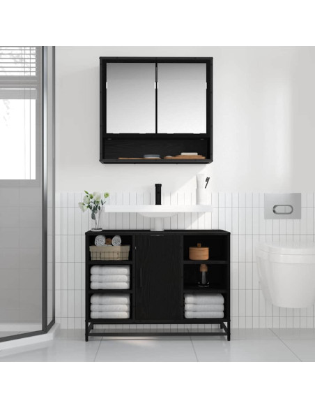 Mobiletto per specchio da bagno Rovere nero 65 x 20 x 60 cm