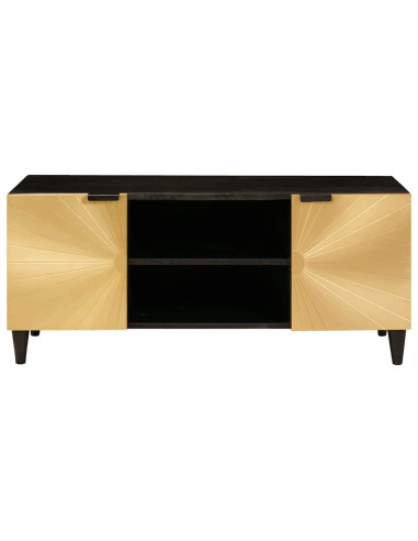 Mobile TV Nero e Oro 105 x 33 x 46 cm legno massello di mango