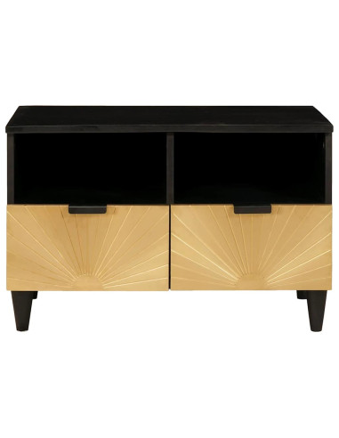Mobile TV Nero e Oro 70 x 33 x 46 cm legno massello di mango