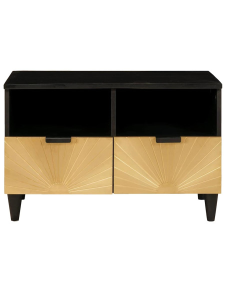 Mobile TV Nero e Oro 70 x 33 x 46 cm legno massello di mango