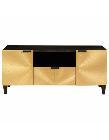 Mobile TV Nero e Oro 105 x 33 x 46 cm legno massello di mango