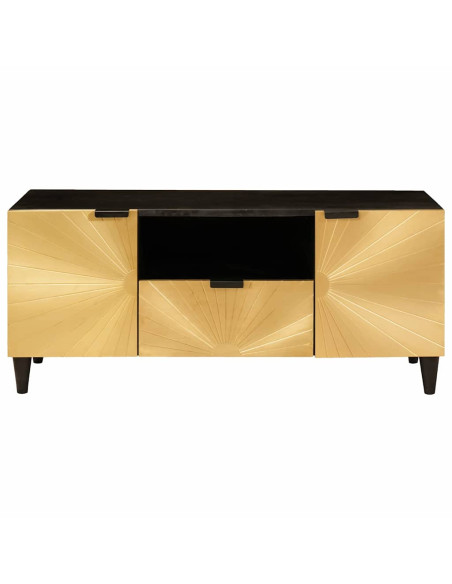 Mobile TV Nero e Oro 105 x 33 x 46 cm legno massello di mango