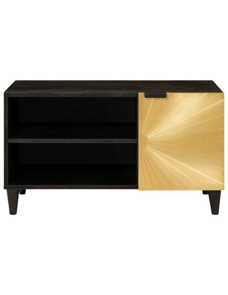 Mobile TV Nero e Oro 80 x 33 x 46 cm legno massello di mango