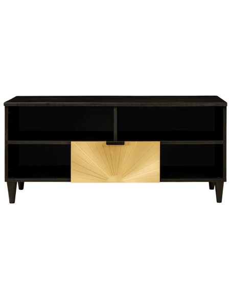 Mobile TV Nero e Oro 100 x 33 x 46 cm legno massello di mango