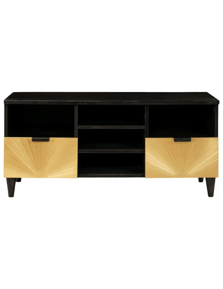 Mobile TV Nero e Oro 100 x 33 x 46 cm legno massello di mango