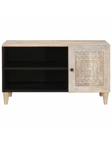 Mobile TV Bianco 80 x 33 x 46 cm legno massello di mango