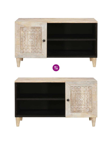 Mobile TV Bianco 80 x 33 x 46 cm legno massello di mango