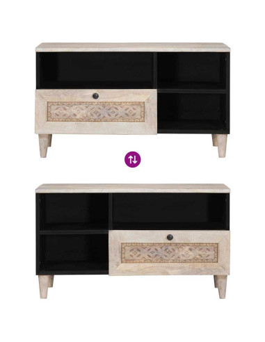 Mobile TV Bianco 80 x 33 x 46 cm legno massello di mango